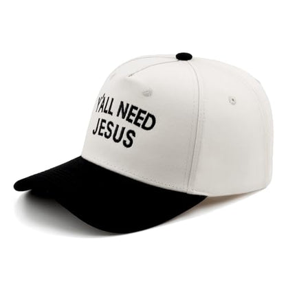 Embroidered Christian Two-Tone Baseball Cap for Men & Women, Adjustable Dad Hat Christmas Easter Gift - color: Y'all Need Jesus, Black/Beige