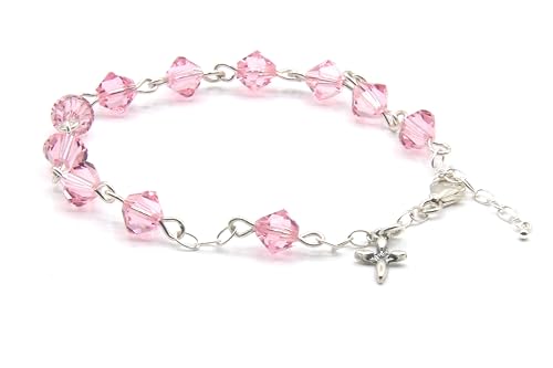 Catholic Communion Rosary Bracelet Created with Swarovski® Crystals, Glass - color: Light Rose Pink