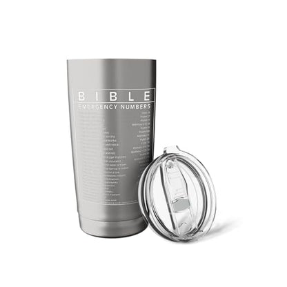 Bible Emergency Hotline Numbers Bible Verse Scripture Gift Stainless Steel Insulated Tumbler - color: Brushed Steel