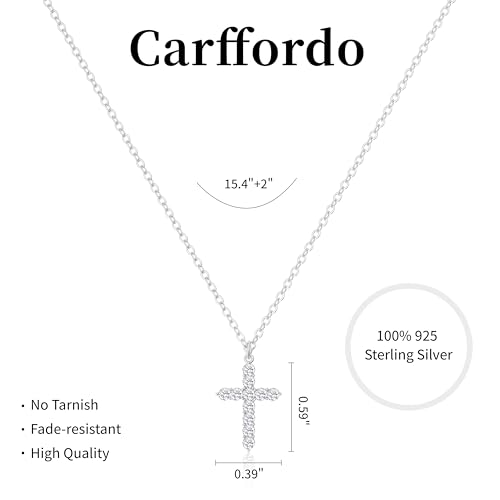 Carffordo 925 Sterling Silver Cross Necklace, Dainty Necklace for Women - style: Silver Cubic Zirconia Cross