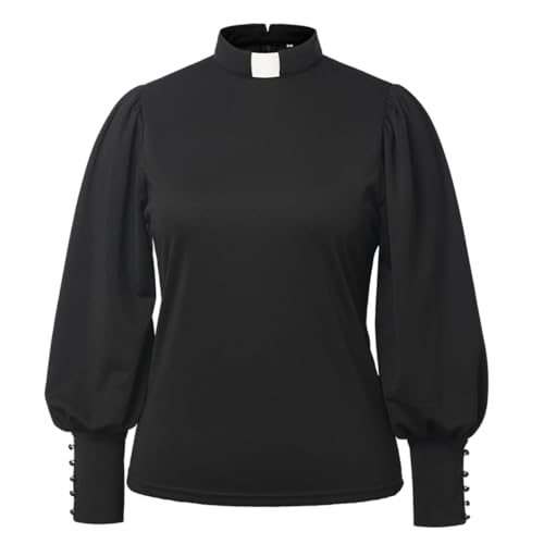CAMDOM Womens Church Clergy Shirt Tab Collar Long Puff Sleeve with Cufflinks Blouse Top - size: 3X-Large