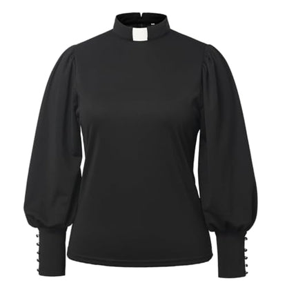 CAMDOM Womens Church Clergy Shirt Tab Collar Long Puff Sleeve with Cufflinks Blouse Top - size: 3X-Large