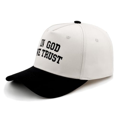 Embroidered Christian Two-Tone Baseball Cap for Men & Women, Adjustable Dad Hat Christmas Easter Gift - color: In God We Trust, Black/Beige