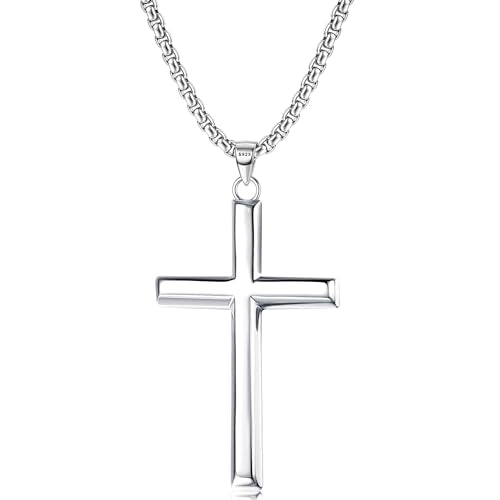 MILACOLATO Solid 925 Sterling Silver Cross Necklace for Men Women 16-24 in - color: Sterling Silver Box Chain, size: 18 in=46 cm