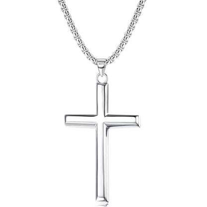 MILACOLATO Solid 925 Sterling Silver Cross Necklace for Men Women 16-24 in - color: Sterling Silver Box Chain, size: 20 in=51 cm