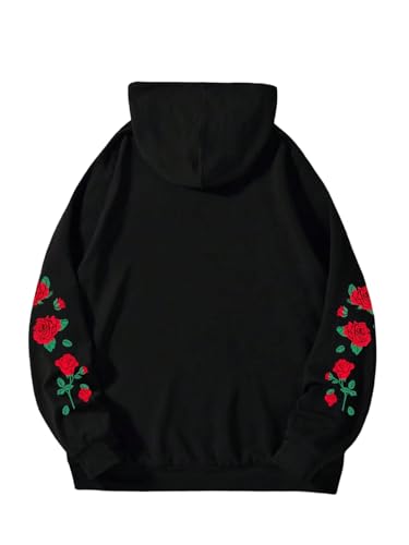 Floerns Men's Long Sleeve Hooded Casual Y2K Graphic Hoodies Sweatshirt - color: Black Rose Floral, size: Large
