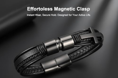 Stainless Steel Braided Leather Bracelet for Men Cuff Bangle Cross - color: 3 Colors
