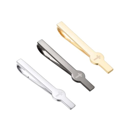 3Pcs Skinny Tie Clip Set Fancy Tie Clips For Men Unique - color: Cross 3 Colors Set