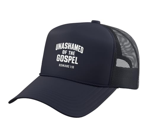 Unashamed of the Gospel, Christian Teen Romans 1:16 Trucker Hat with Adjustable Mesh Back - color: Navy Blue