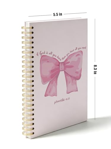Christian Bible Verse Journal Notebook,Christian Gift for Women,Bible Study Journal for Teen Girls Kids,Church Journal for Notes Taking,Pink Coquette Bow Hardcover Spiral Notebook 5.5x8.3 - color: pink bow proverbs 4:23