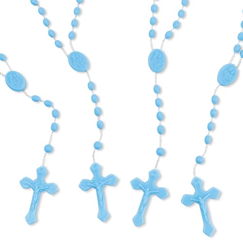 12Pcs Blue Plastic Rosary Beads, 17 Inch Catholic Bulk Rosaries Necklaces - color: Blue