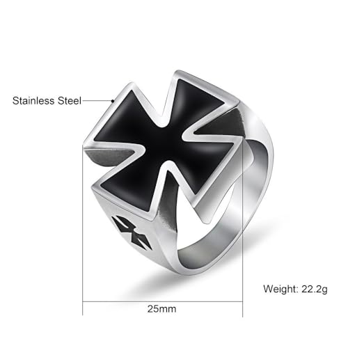 Striking Iron Cross Black Enamel Ring Vintage Military Gothic Knights Templar Titanium Steel Jewelry Maltese Cross Biker Accessory