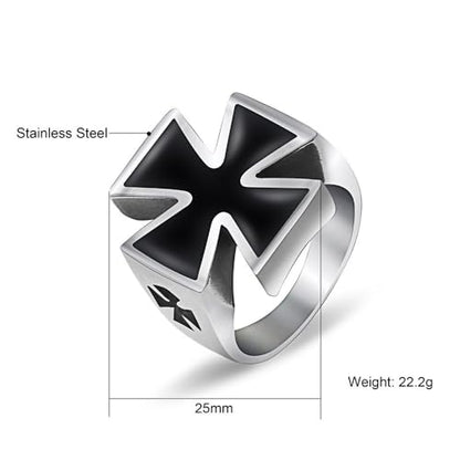 Striking Iron Cross Black Enamel Ring Vintage Military Gothic Knights Templar Titanium Steel Jewelry Maltese Cross Biker Accessory