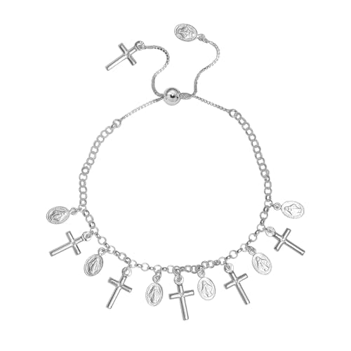 LeCalla 925 Sterling Silver Mother Mary Collection | Lightweight Religious Bracelet Jewelry Rosary Mother Mary Cross Bracelet's for Women - color: Sliding Mother Mary Crass