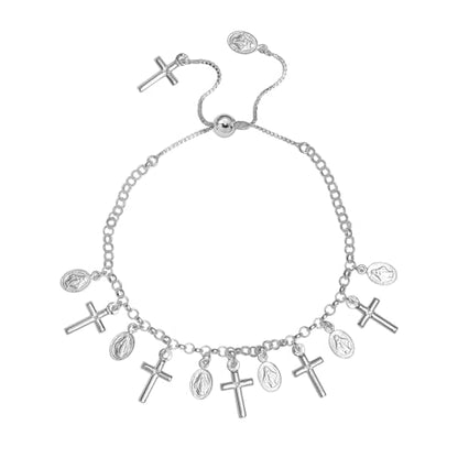 LeCalla 925 Sterling Silver Mother Mary Collection | Lightweight Religious Bracelet Jewelry Rosary Mother Mary Cross Bracelet's for Women - color: Sliding Mother Mary Crass