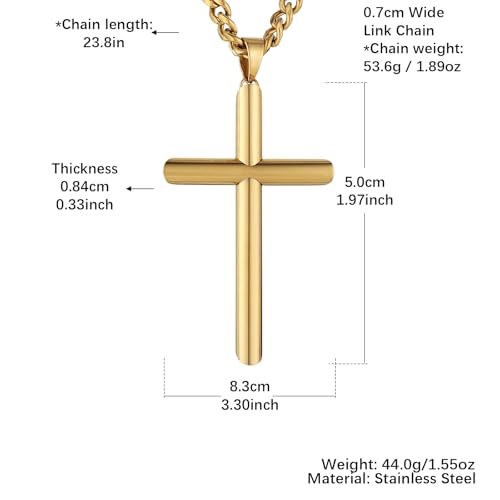 HZMAN Large Stainless Steel Christian Faith Cross Necklace for Men - color: Gold-2
