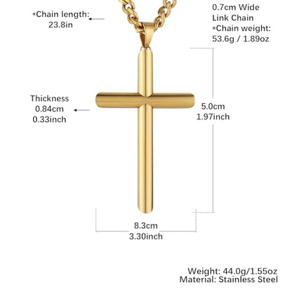 HZMAN Large Stainless Steel Christian Faith Cross Necklace for Men - color: Gold-2