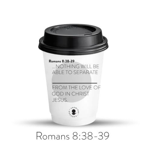 Double-Walled Paper Hot Cup, 12oz, Grey, Personalized Scripture Verses, for Sunday Morning Coffee Service and Small Groups, 25 Pack with Black Lids