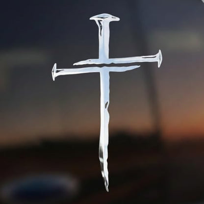Cross of Nails Sticker - Vinyl Christian Sign Decal, Pack of 2, 6'' (Silver) - color: Silver