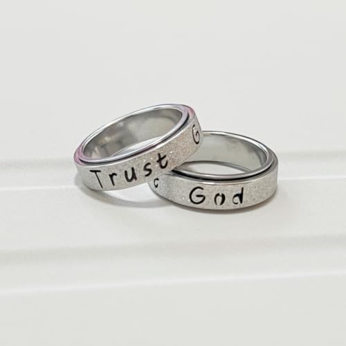Inspirational Anxiety Relief Fidget Spinner Stackable Finger Rings for Women Men Just Breathe Let Them for Women Men Jewelry Dull Polish Titanium Steel Birthday Wedding - color: God(can spinner)
