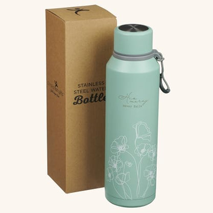 Christian Art Gifts Stainless Steel Insulated Double Wall Vacuum Spill-proof Water Bottle for Women: His Mercy Never Fails - Encouraging Drinkware for Hot/Cold All Day Temp, Teal Floral, 24 fl. oz. - color: His Mercy/Teal