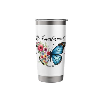 Be Transformed Romans 12:2 Butterfly Floral Scripture Stainless Steel Insulated Tumbler