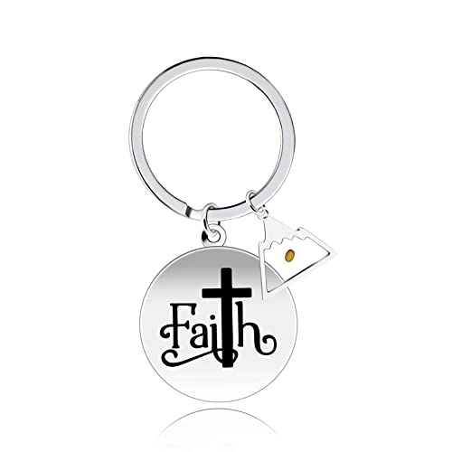 Uloveido Stainless Steel Faith Cross Keychain & Jesus Loves Me Christian Keyring Mustard Seed Charms Religious Jewelry - style: Faith Cross-triangle