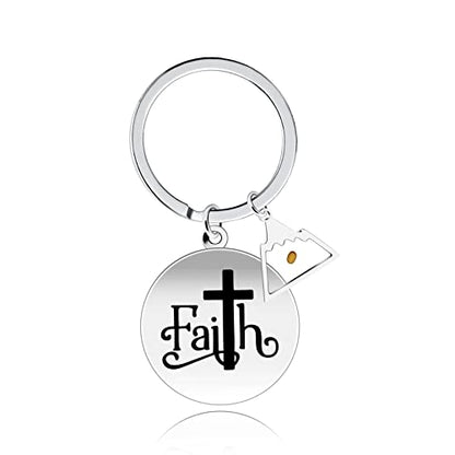 Uloveido Stainless Steel Faith Cross Keychain & Jesus Loves Me Christian Keyring Mustard Seed Charms Religious Jewelry - style: Faith Cross-triangle