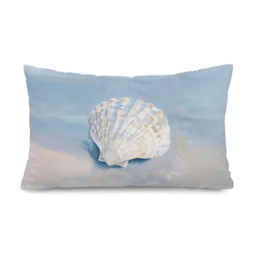 Lacama Blue Coastal Throw Pillow Cover 12x20, Coastal Room Decor, Blue Dorm Decor, Seashell Coastal Cowgirl Decorative Throw Pillow Covers Pillowcases for Couch Bed Girly Room Bedroom Dorm - color: Coast-seashell