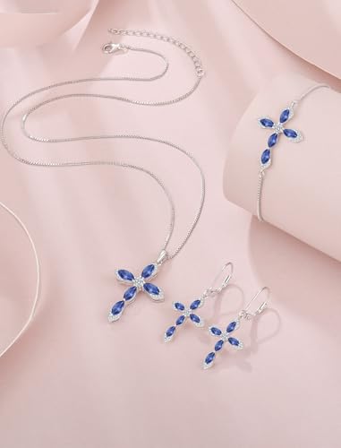 Birthstone Cross Earrings for Women 925 Sterling Silver - color: 12 December - Tanzanite