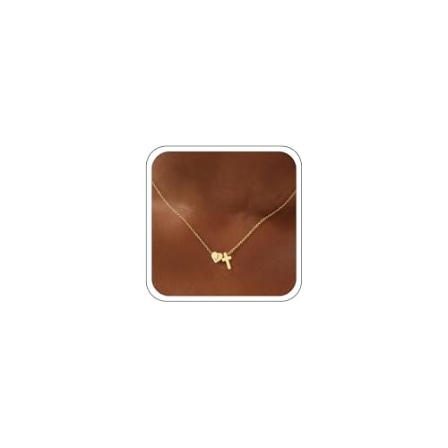 Ritach Cross Initial Necklaces for Women Girls - 14K Gold Plated Initial Heart Necklace Dainty Gold Cross Pendant Necklace Birthday First Communion Baptism Christian Gifts for Women Kids Teen Girls - color: J