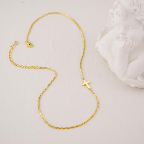 NIXMAX Small Cross Necklace for Women, 14K Gold Silver Plated Pendant - color: Gold-Sideways Cross