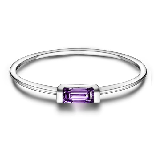 Helonley Birthstone Stack Rings for Women: 925 Sterling Silver Stacked Ring - color: Birthstone Feb.