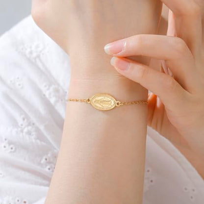 VASSAGO Virgin Mary Bracelet for Women Men Double-Sided Virgen de Guadalupe Rosary Bracelet Medal Handmade Braided Rope Catholic Christian Religious Jewelry Gift - color: Gold 1