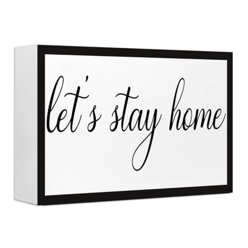 Let is Stay Home Sign Wood Box,Funny Rustic Farmhouse Home Sign Wooden Block for Shelf Tabletop Desk Decor - style: Let is Stay Home