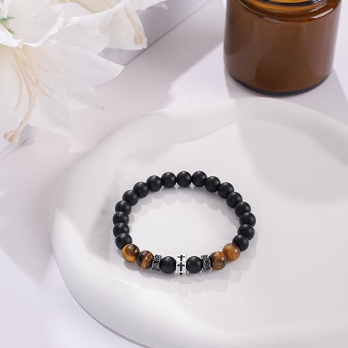 QWNHONEY Cross Bracelet for Men Son Brother Boyfriend Father Dad Husband Father's Day Birthday Christian Religious Faith Graduation Anniversary Christmas Jewelry Gift for Man - style: To Dad from Daughter