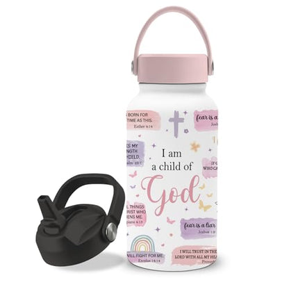 Christian Gifts for Women, 25oz Child of God Water Bottle with Straw Lid & Direct-drink Lid - God Insulated Water Bottles, BPA-free Leakproof Sports Waters Bottle for Daily School, Christ Gift Cup - color: Purple Christ