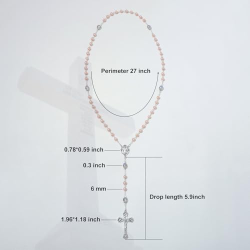 KOMI 6 MM Pearl Rosary Beads With Crucifix, Catholic Necklace for Women With Velvet Bag or Rosary Box - style: Rosary-3