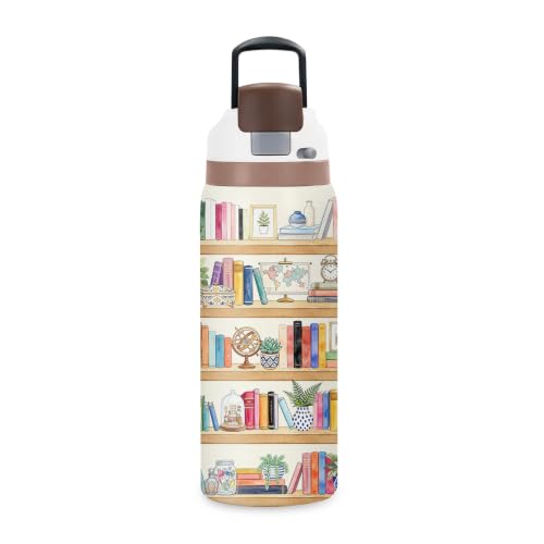 Books 32oz Insulated Water Bottle, Booklover Gift, 2-in-1 Lid, 1PCS - color: Books-Beige