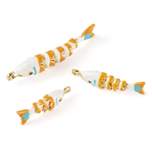 Craftdady Enamel Koi Fish Charms Long-Lasting Plated CZ Sea Ocean Life Animals Pendants 18K Gold Plated Goldfish Charms for Jewelry Making Bracelets Earrings - color: White 3 Styles