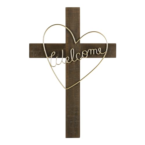NIKKY HOME Wall Cross, Wooden Wall Cross Decor with Welcome - color: Gold