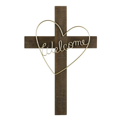 NIKKY HOME Wall Cross, Wooden Wall Cross Decor with Welcome - color: Gold