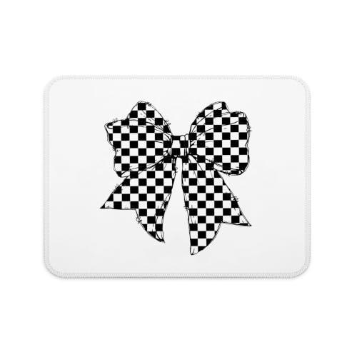 Black White Checkerboard Bow Mouse Pad Cute Desk Pad 9.5x7.9 Inch - color: Checkerboard Bow