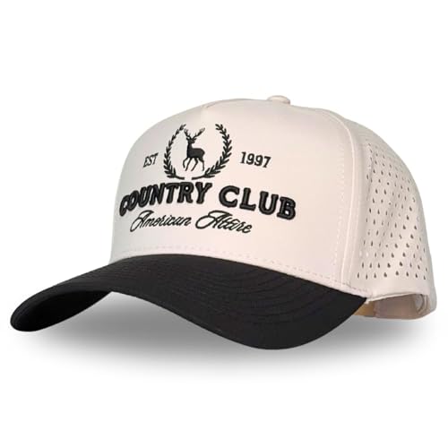 CITRUSY Athletic Trucker Golf Hat | Performance Mens 5 Panel Cap | Cool Breathable Waterproof Workout Running Snapback - color: Country Club | Black