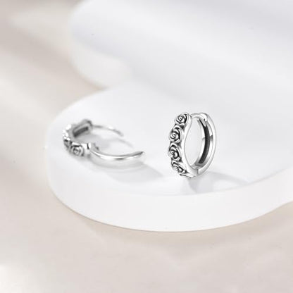 AOBOCO Black Hoops Earrings for Men Sterling Silver Viking Celtic Cross Heart Skull Round Triangle Hoop Earrings Birthday Father Day Christmas Jewelry Gifts for Men Women Friends - style: Rose Hoops