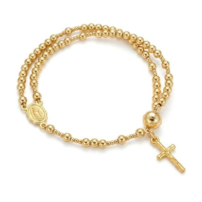Cross Rosary Bracelet for Women Handcrafted Crystal Virgin Mary Cross Beaded Bracelets Christian Faith Link Bracelets Crucifix Religious Christian Faith Jewelry - color: Gold
