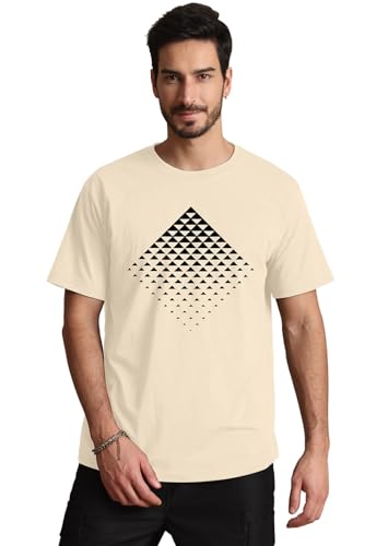 Aiyino Men's Triangle Geometric Tee – Gradient Art 100% Cotton Casual Top - color: Apricot, size: Small