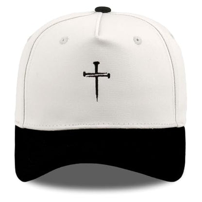 Embroidered Christian Two-Tone Baseball Cap for Men & Women, Adjustable Dad Hat Christmas Easter Gift - color: Jesus 3 Nail Cross Shape, Black/Beige