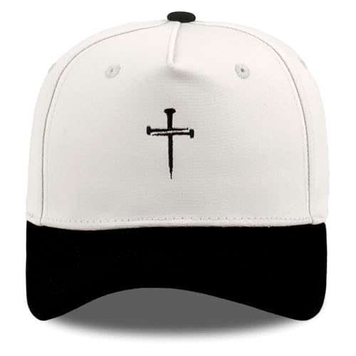 Embroidered Christian Two-Tone Baseball Cap for Men & Women, Adjustable Dad Hat Christmas Easter Gift - color: Jesus 3 Nail Cross Shape, Black/Beige