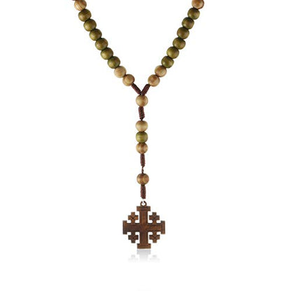 COTTVOTT Wood Rosary Beads Necklace Catholic Saint Benedict Medal Cross Pendant Necklace Prayer Rosary - style: style-2